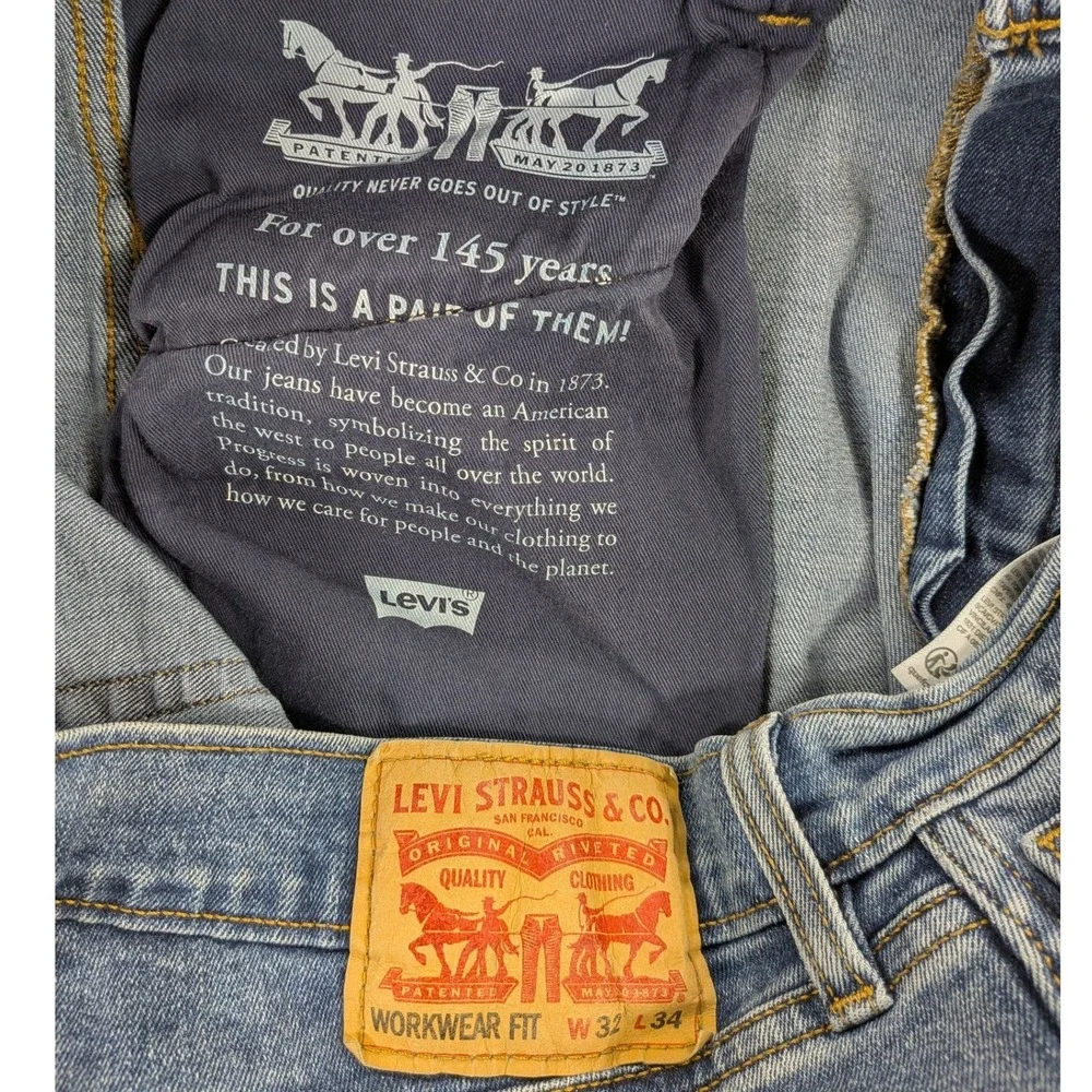 Levis Jeans Mens Workwear Fit Med Blue‎ Wash 32 34 Durable Cotton Blend Straight
